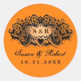 Halloween Orange Black Wedding Round Label Namen Runder Aufkleber