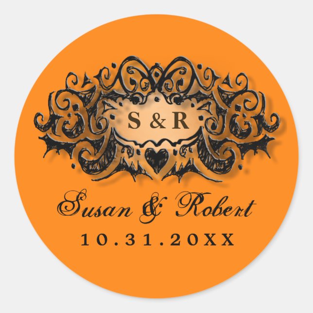 Halloween Orange Black Wedding Round Label Namen Runder Aufkleber (Vorderseite)