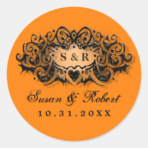 Halloween Orange Black Wedding Round Label Namen Runder Aufkleber