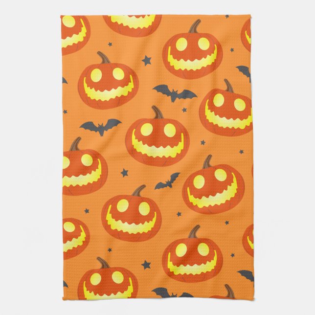 Halloween Orange Cartoon Pumpkin Pattern Geschirrtuch (Vertikal)