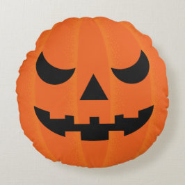 Halloween Orange Carved Pumpkin Face Gemein Round Rundes Kissen