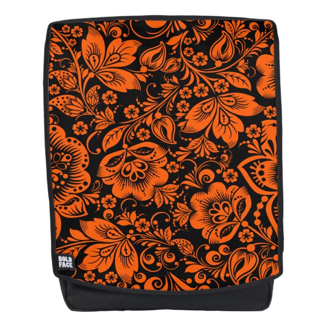 Halloween Orange Elegant Floral Damasks Rucksack (Vorderseite)