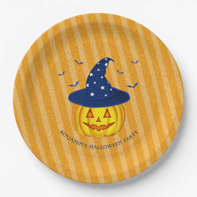 Halloween Orange Funkelnd Stripes Pumpkin Pappteller (Vorderseite)