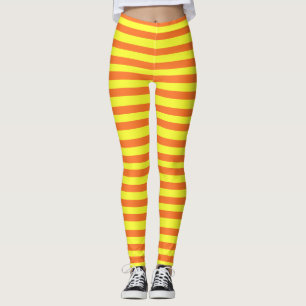 Halloween Orange, Gelb Strips Leggings