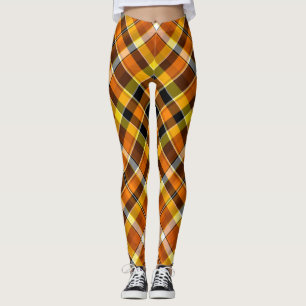 Halloween Orange, Gelb und Schwarz Kariert Leggings