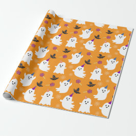 Halloween Orange Kawaii Ghost Wrapping Paper Geschenkpapier