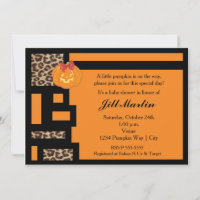 Halloween Orange & Leopard Kinderdusche Einladung