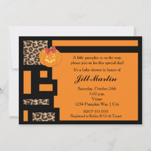 Halloween Orange & Leopard Kinderdusche Einladung