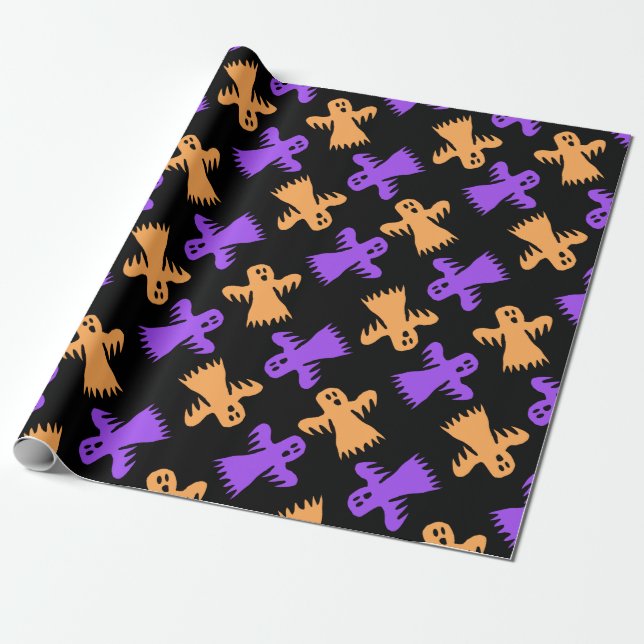 Halloween Orange Lila Black Ghosts Geschenkpapier (Ungerollt)