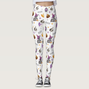 Halloween Orange & Lila Cats Pumpkins & Hearts Leggings