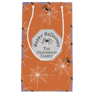 Halloween (Orange & Lila Karierte und graue Spinne Kleine Geschenktüte
