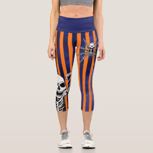 Halloween Orange Lila Spooky Skeleton Spider Capri Leggings