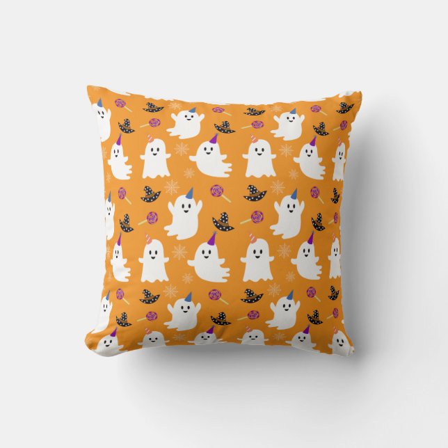 Halloween Orange Little Ghost Kids Decke Moderne Kissen (Vorderseite)