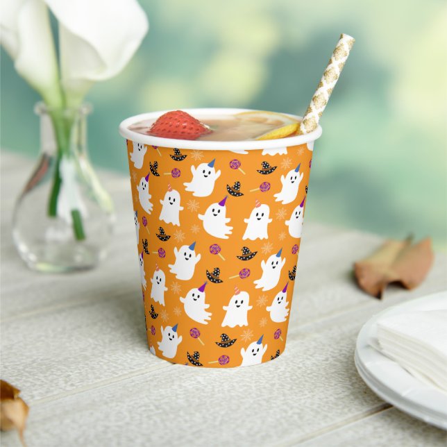 Halloween Orange Little Ghost Kids Decke Moderne Pappbecher (In Situ)