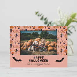 Halloween Orange Mushroom Black Bat Fall Foto Feiertagskarte