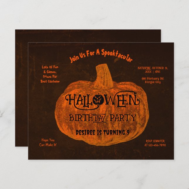 Halloween Orange Pumpkin Birthday Party Budget (Vorne/Hinten)