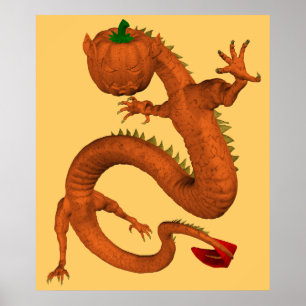 Halloween Orange Pumpkin Dragon Poster