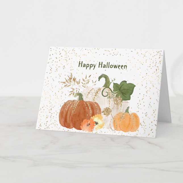 Halloween Orange Pumpkin Gold Floral Karte (Von Creator hochgeladen)