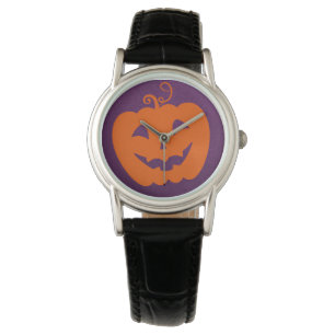 Halloween Orange Pumpkin im Lila Hintergrund Armbanduhr