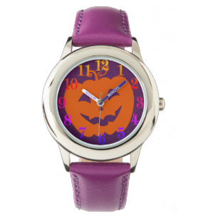 Halloween Orange Pumpkin im Lila Hintergrund Armbanduhr
