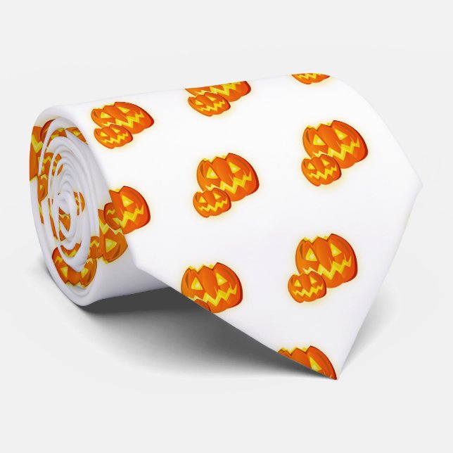 Halloween Orange Pumpkin Pattern Neck Tie Krawatte (Gerollt)