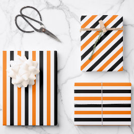 Halloween Orange Schwarz-weiß Stripes Patterngesch Geschenkpapier Set