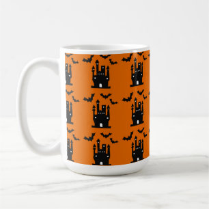 HALLOWEEN ORANGE & SCHWARZE BATS & SPOOKY HOUSES KAFFEETASSE