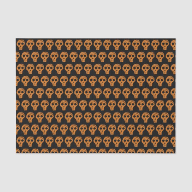 Halloween Orange Skull Pattern Schwarz Seidenpapier (Vorderseite)