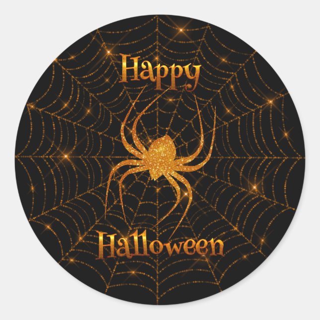 Halloween - Orange Spider Web Round Aufkleber (Vorderseite)