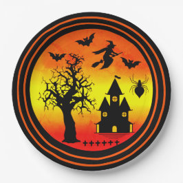 Halloween Orange Sunset Hexe Spuk House Party Pappteller