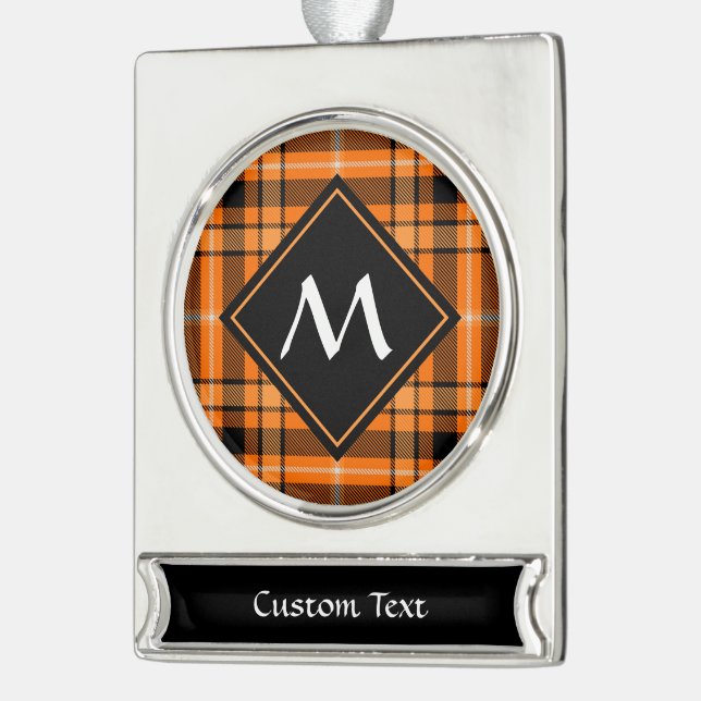 Halloween Orange Tartan Banner-Ornament Silber (Links)