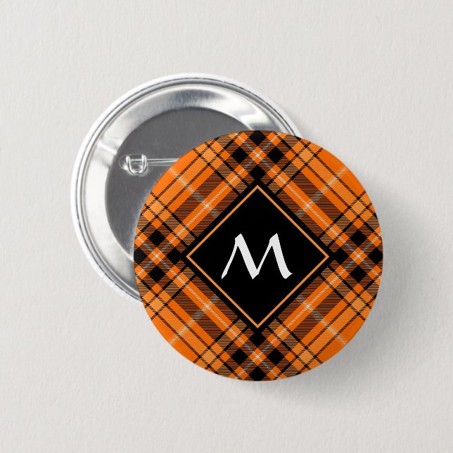 Halloween Orange Tartan Button (Vorne & Hinten)