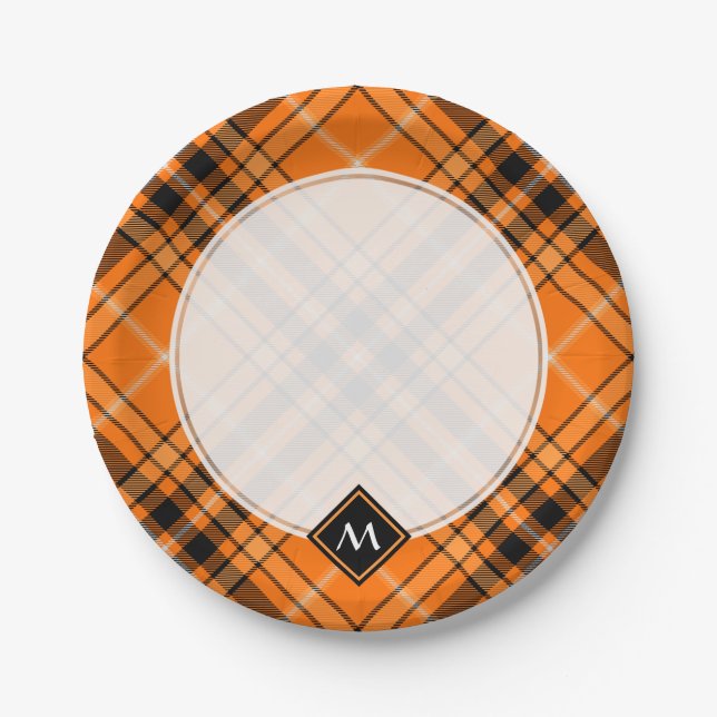 Halloween Orange Tartan Pappteller (Vorderseite)