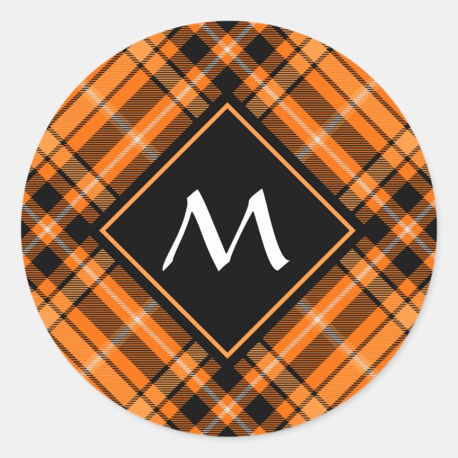 Halloween Orange Tartan Runder Aufkleber (Vorderseite)