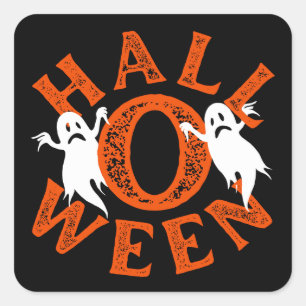 Halloween Orange Typografie Geister Quadratischer Aufkleber