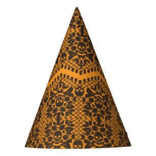 Halloween Orange und Black Skull Lace Party Hat Partyhütchen