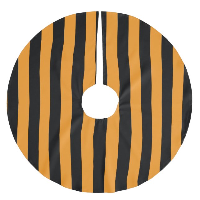 Halloween Orange und Black Strip Gemustert Polyester Weihnachtsbaumdecke (Vorderseite)