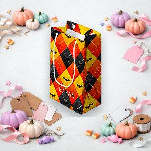 Halloween Orange und schwarzes Argyle-Bat Kleine Geschenktüte