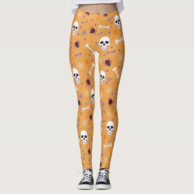 Halloween Orange und Skulls, Knochen, Spinnen & We Leggings (Vorderseite)