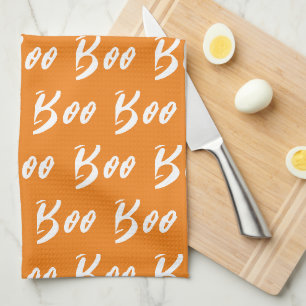 Halloween Orange und Weiß boo Textmuster Geschirrtuch