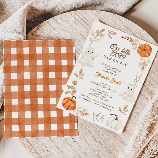 Halloween Orange unsere kleine Boo Baby-Dusche Einladung (Our Little Boo Baby Shower Invitation, Ghost Halloween Baby Shower Invitation, Orange Pumpkins)