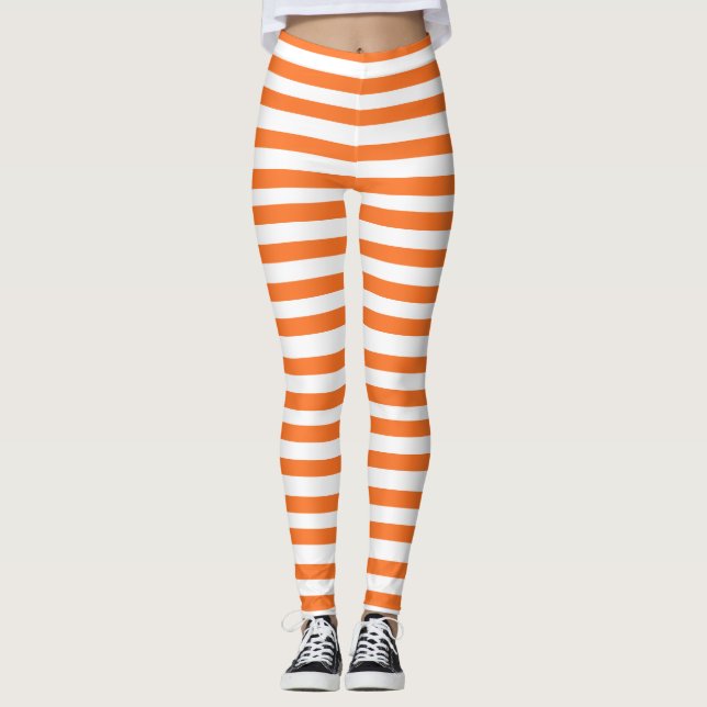 Halloween Orange, White Strip Leggings (Vorderseite)