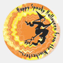 Halloween-Orangenfliegender Hexenzaubertext Runder Aufkleber