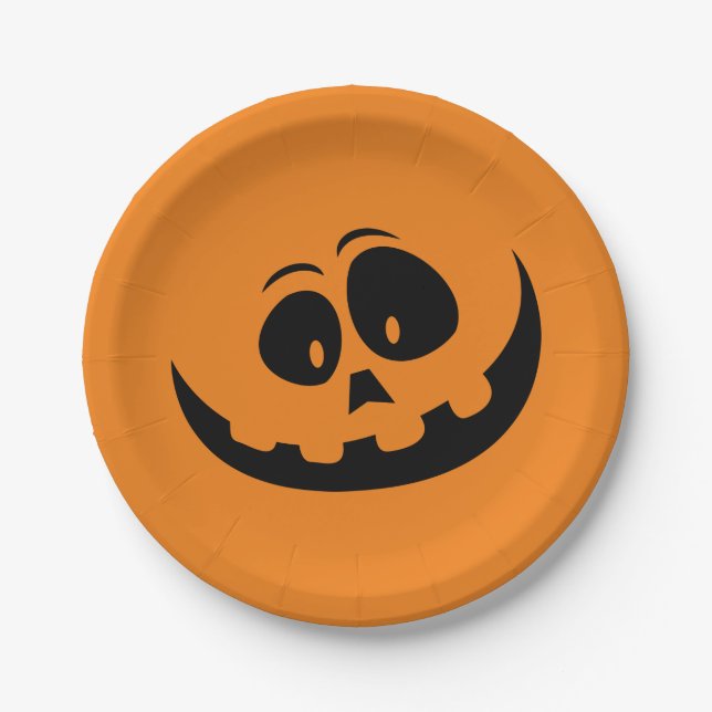 Halloween-Orangenkürbis lustig Pappteller (Vorderseite)