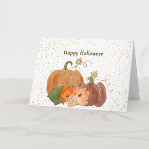 Halloween Oranges Kürbisse Blumen Gold Karte