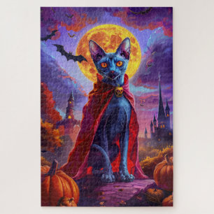 Halloween Oriental Blue Cat Vampire Pumpkins Beäng Puzzle