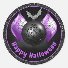 Halloween-Ornamente aus schwarzem und Lila Glitzer Runder Aufkleber