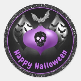 Halloween-Ornamente aus schwarzem und Lila Glitzer Runder Aufkleber