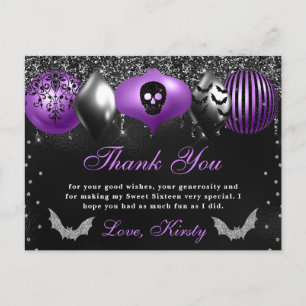 Halloween-Ornamente Süße Sechzehn Danke Postkarte
