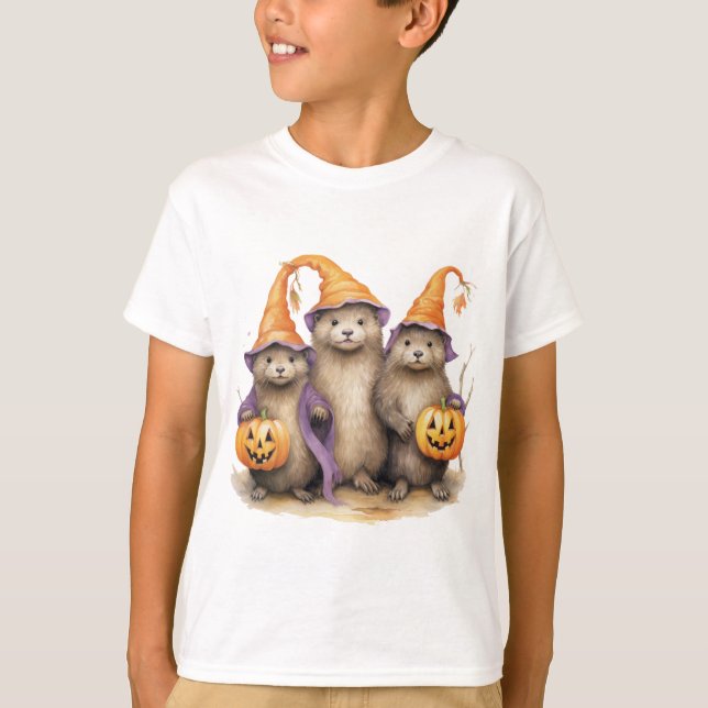 Halloween Otter Jack-o-Laterne T-Shirt (Vorderseite)
